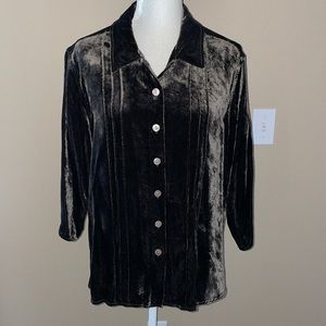 J Jill Chocolate Brown Velvet Button Up Shirt, Size Large